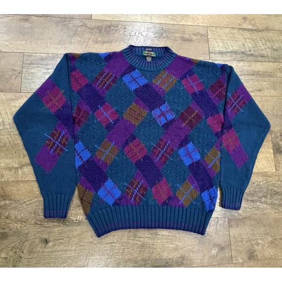 Vintage Colours By Alexander Julian Textured Knit Sweater Blue XL Linen/Cotton